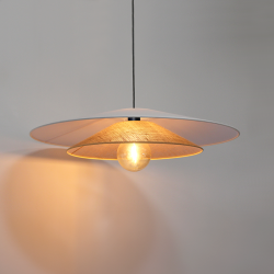 BOOMERANG - Suspension luminaire en coton blanc et sisal- Ø75 cm