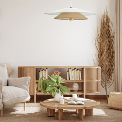 BOOMERANG - Suspension luminaire en coton blanc et sisal- Ø75 cm